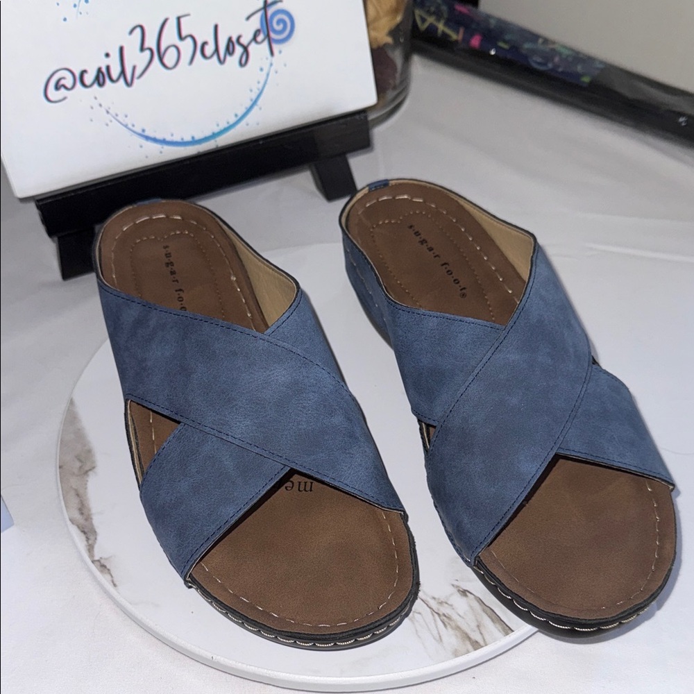 Blue Cross-Strap Mules for Women